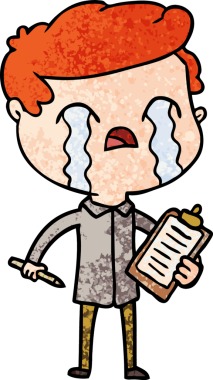 Bir insan tarafından çizilmiş ağlayan bir çizgi film satıcısı.