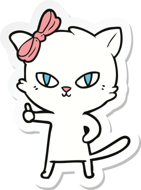 Bir insan tarafından çizilmiş işaret veren sevimli bir çizgi film kedisinin çıkartması.