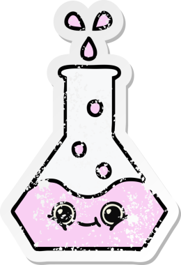 Bir insan tarafından çizilmiş sevimli bir bilim şişesinin sıkıntılı çıkartması.