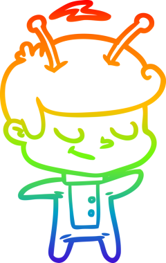 Gökkuşağı gradyan çizimi bir insan tarafından çizilmiş dost bir uzay adamının çizimi