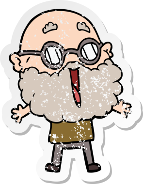 Bir insan tarafından çizilmiş sakallı neşeli bir adamın sıkıntılı çıkartması.