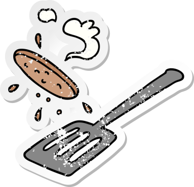 Bir insan tarafından çizilen bir hamburgerin el çizimi sıkıntılı bir çıkartma karikatürü.