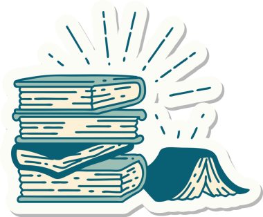 Bir insan tarafından çizilmiş dövme stili kitap yığını