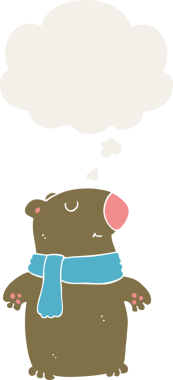 Düşünce baloncuğu olan çizgi film ayısı insan tarafından çizilmiş.