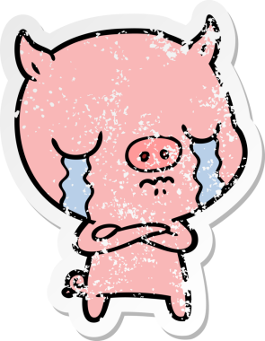 Bir insan tarafından çizilmiş ağlayan bir domuzun sıkıntılı çıkartması.