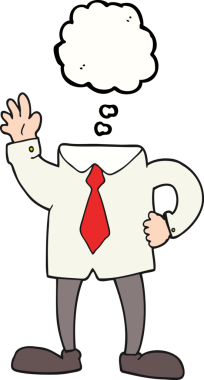 Bir insan tarafından çizilmiş serbest çizim balon karikatür başsız iş adamı