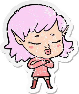 Bir insan tarafından çizilmiş güzel bir elf kızının sıkıntılı çıkartması.