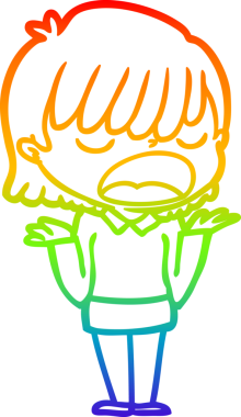 Gökkuşağı gradyan çizgi çizimi Bir insan tarafından yüksek sesle çizilen bir kadın karikatürü