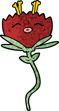 Bir insan tarafından çizilmiş mutlu karikatür çiçeği.