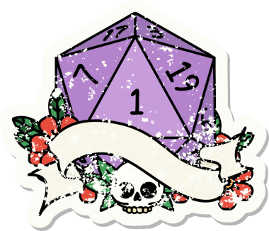 Bir insan tarafından çizilmiş doğal bir d20 zarının grunge çıkartması.