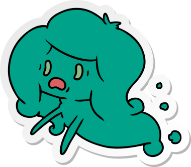 Bir insan tarafından çizilmiş kawai korkunç hayaletinin serbest sticker karikatürü.