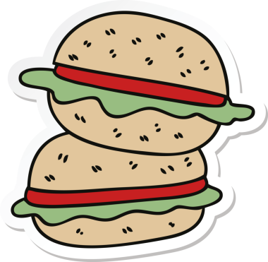 Bir insan tarafından çizilmiş garip bir sebze burgerin çıkartması.