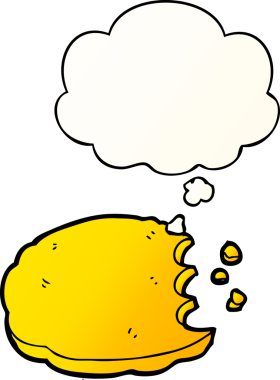 Bir insan tarafından çizilmiş yumuşak eğimli düşünce baloncuklu çizgi film kurabiyesi.