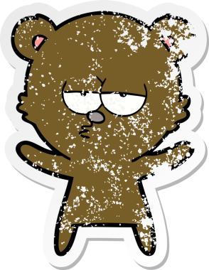 Bir insan tarafından çizilmiş sıkılmış bir ayı çizgi filminin sıkıntılı çıkartması.