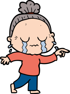 Bir insan tarafından çizilmiş ağlayan yaşlı kadın çizgi filmi.