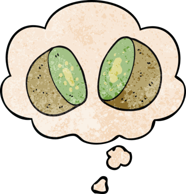 bir insan tarafından çizilmiş grunge doku tarzında düşünce baloncuğu olan çizgi film kivi