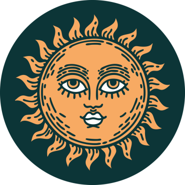 Bir insan tarafından çizilmiş bir güneşin ikonik dövme şekli