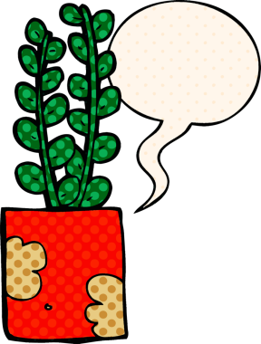 Bir insan tarafından çizilmiş çizgi roman tarzında konuşma baloncuğu olan karikatür bitkisi