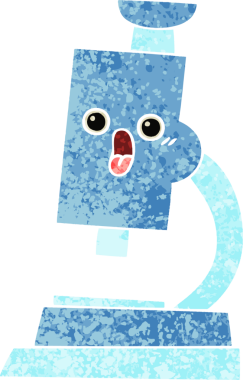 Bir insan tarafından çizilmiş mikroskobun retro illüstrasyon tarzı karikatürü