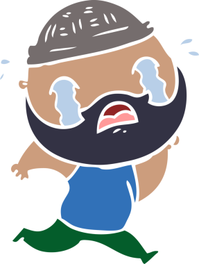 Düz renkli çizgi film sakallı adam bir insan tarafından çizilmiş ağlıyor.