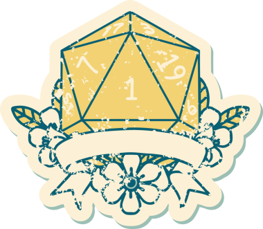 Retro Dövme Biçimi Doğal Bir d20 zar bir insan tarafından çizildi