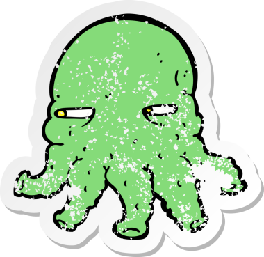 Bir insan tarafından çizilmiş uzaylı bir karikatürün gerilimli çıkartması.