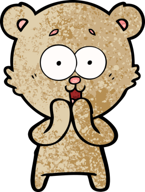 Bir insan tarafından çizilmiş gülen oyuncak ayı çizgi filmi.