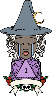 Retro Dövme Tarzı Ağlayan Elf Büyücüsü Karakteri Bir insan tarafından çizilmiş doğal bir zar ile