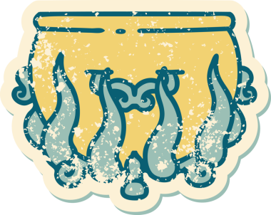 Bir insan tarafından çizilmiş yakılmış bir kazanın sembolik dövmeli görüntüsü