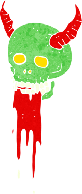 Bir insan tarafından çizilmiş tuhaf cadılar bayramı kafatası çizgi filmi.