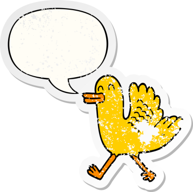 Çizgi film ördeği konuşma baloncuğu ile sıkıntılı eski bir çıkartma bir insan tarafından çizilmiş