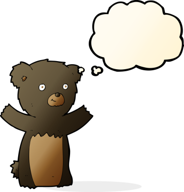 Bir insan tarafından çizilmiş düşünce baloncuğu olan siyah ayı yavrusu.