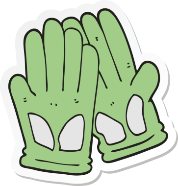 Bir insan tarafından çizilmiş karikatür bahçe eldiveni çıkartması.