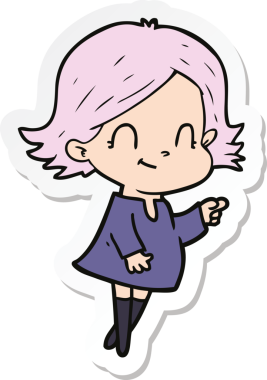 Bir insan tarafından çizilmiş, karikatür dostu bir kızın çıkartması.