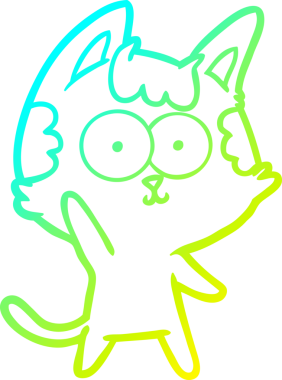 Bir insan tarafından çizilmiş mutlu çizgi film kedisinin soğuk gradyan çizgisi.