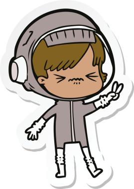 Kızgın bir uzay kızının çıkartması. Bir insan tarafından çizilmiş iki parmağı var.