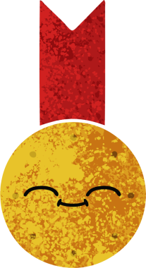 Bir insan tarafından çizilmiş altın madalyanın retro çizim tarzı karikatürü.