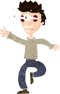 Bir insan tarafından çizilmiş, gözleri fırlayan, korkmuş bir adam.