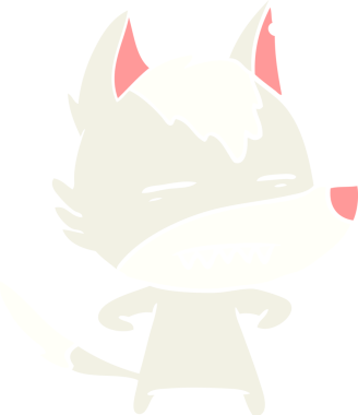 Düz renkli çizgi film kurt bir insan tarafından çizilmiş dişleri gösteriyor.