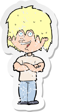 Bir insan tarafından çizilmiş mutlu bir adamın karikatür yapıştırması.