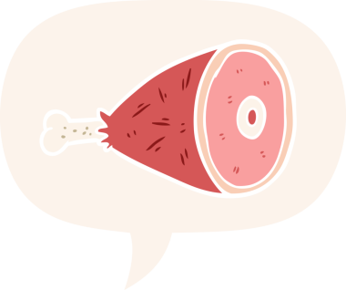 Bir insan tarafından çizilmiş eski usul konuşma baloncuğu ile pişirilmiş et bacağı.