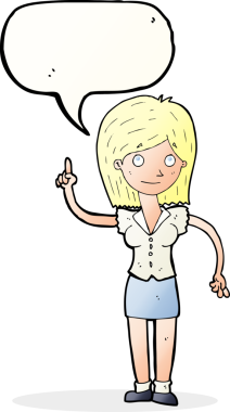 Bir insan tarafından çizilmiş konuşma baloncuğu fikri olan bir karikatür kadın.