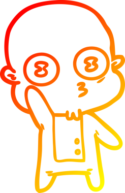 Bir insan tarafından çizilmiş garip, kel bir uzay adamının sıcak çizgi çizimi.