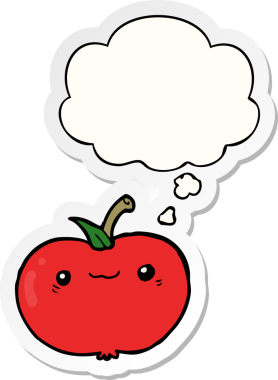 insan tarafından çizilmiş bir çıkartma olarak düşünce baloncuklu çizgi film elması.