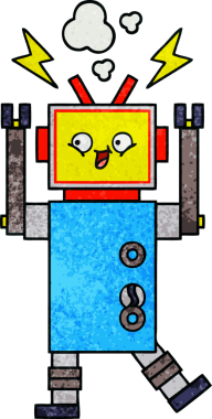 Bir insan tarafından çizilmiş bir robotun retro grunge dokusu