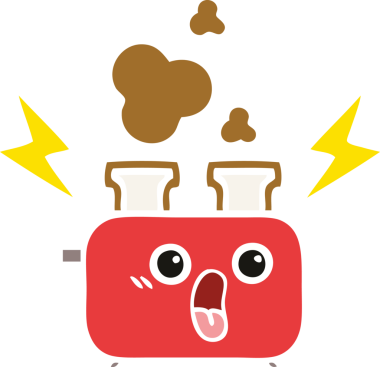 Bir insan tarafından çizilmiş bir tost makinesinin düz renkli retro karikatürü