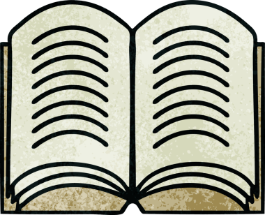 Bir insan tarafından çizilmiş açık bir kitabın retro grunge desen karikatürü