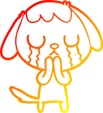 Bir insanın çizdiği ağlayan şirin bir köpeğin sıcak çizgi çizimi.