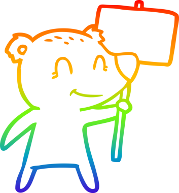 Gökkuşağı gradyan çizgi çizimi bir insan tarafından çizilmiş ayı karikatürü.