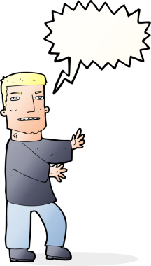 Bir insan tarafından çizilmiş konuşma balonuyla hareket eden karikatür adamı.